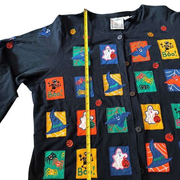 Michael Simon Vtg Halloween Cardigan Sweater 2X Black Ghost Bat Spider Pumpkin - Picture 5 of 13